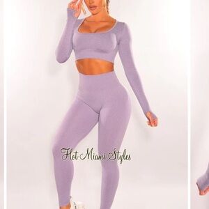 DUSTY AMETHYST MARL SQUARED NECK LONG SLEEVE LEGGINGS TWO PIECE SET
